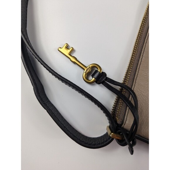 FOSSIL Charlotte Hobo Black Taupe Colorblock Leather Shoulder Bag - Picture 7 of 12